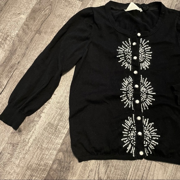 HWR | Anthro Black Shimmer Button Front Cardigan - Picture 3 of 6